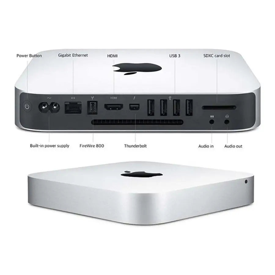 Stříbrný hliníkový apple mac mini 7,1 2014 s černým logem a různé konfigurace ram čtvrté generace intel core i5 i7
