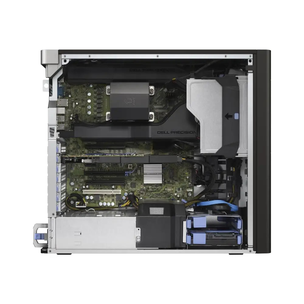 Silver a černá dell precision 5810 gaming barebone desktopová věž s viditelnými vnitřními komponenty