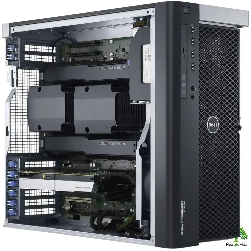 Dell precision t7610 černostříbrná tower pracovní stanice s průhlednými komponenty, dual gpu sloty a 64gb ddr3 ram