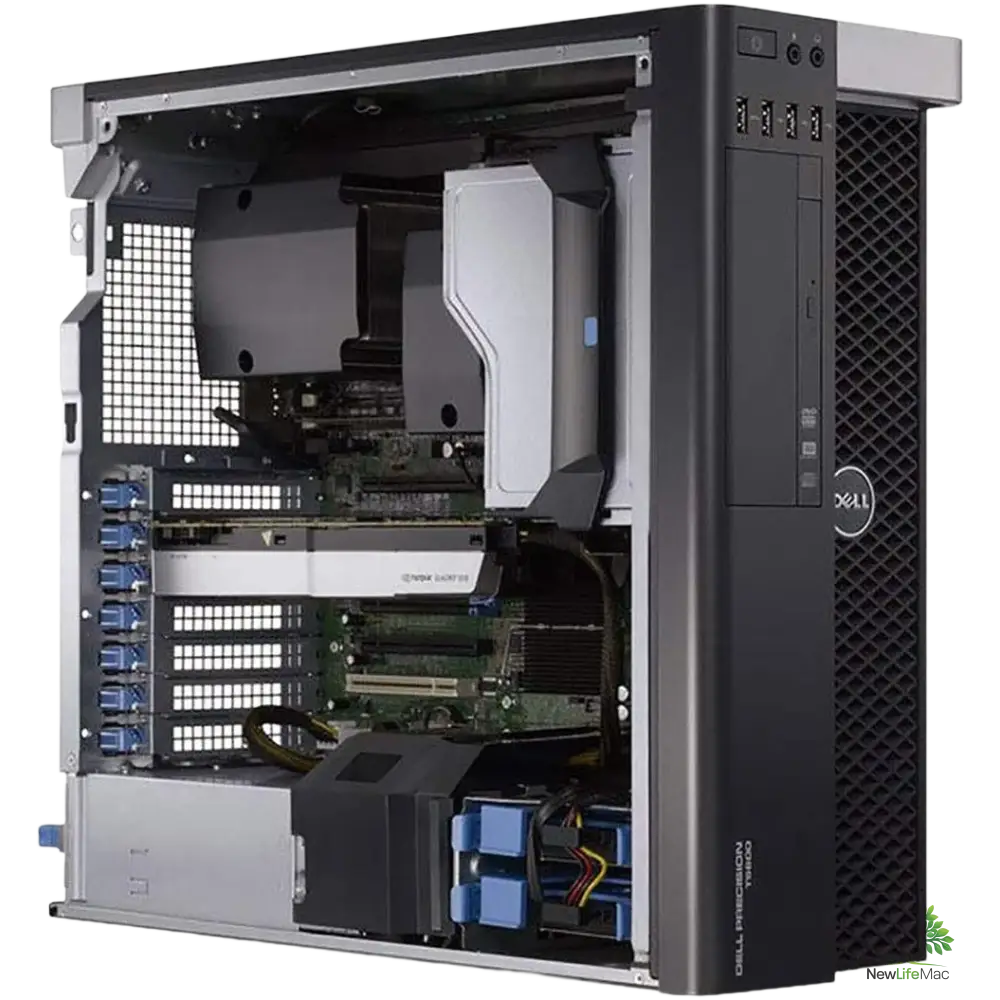 Dell Precision T7920 tower s odnímatelným bočním panelem a interními komponenty