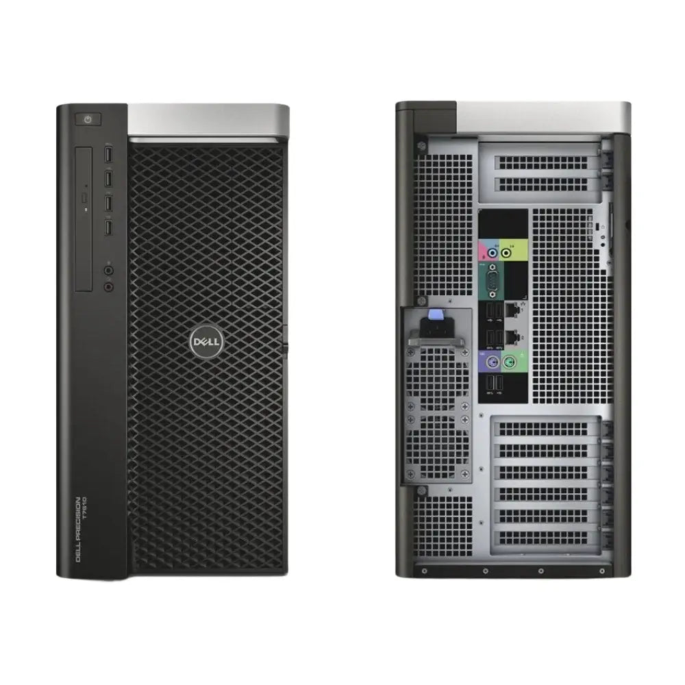 Přední a zadní pohled na černý Dell Precision pracovní stanici T7610 Gaming Barebone SINGLE CPU