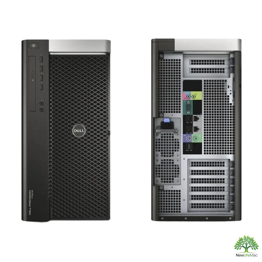 Přední a zadní pohled na černý Dell Precision pracovní stanici T7610 Gaming Barebone SINGLE CPU