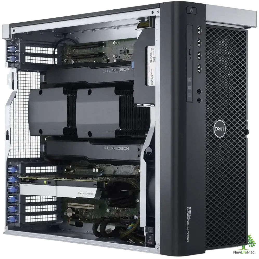 Otevřená Dell T7610 Gaming Barebone s více grafickými kartami a vnitřními komponenty