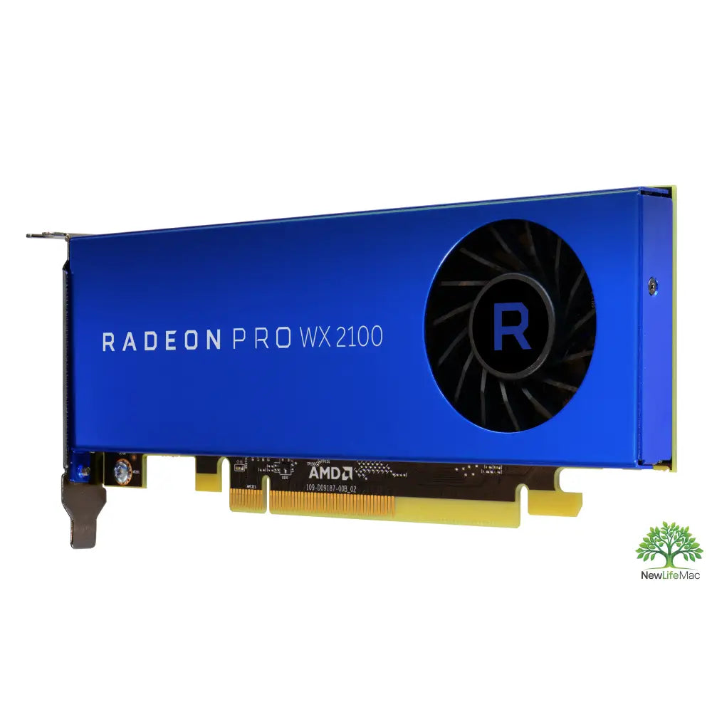 Amd radeon pro wx 2100 gpu 2gb gddr5 s černým ventilátorem a stříbrným logem s mini displayport konektory