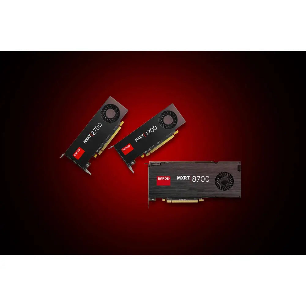 Černé barco mxrt grafické karty s 16gb gddr5 pamětí amd radeon modely 2700 4700 a 8700 s červeným chlazením