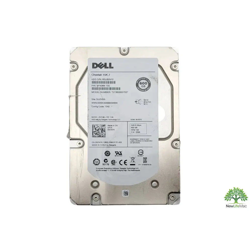 Dell 15k7 repasovaný serverový disk 600GB 3.5 s rozhraním sas a stříbrným kovovým pouzdrem s černou štítkem