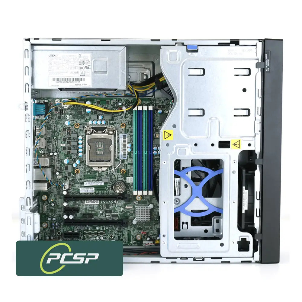Lenovo thinkstation p310 tower gaming barebone silver a černý počítač s viditelnými komponentami uvnitř