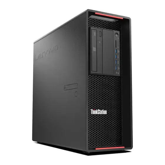 Černá Lenovo ThinkStation P510 tower workstation s červenými akcenty a medově vzorovaným předním panelem