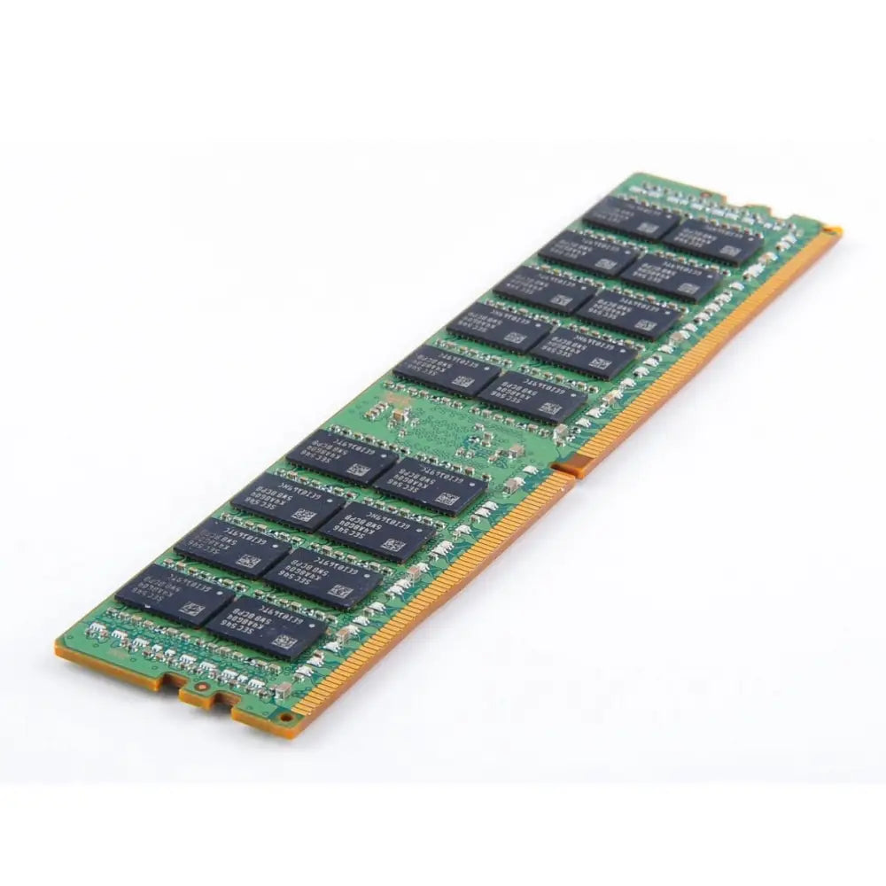 Zelená základní deska s černými paměťovými čipy a zlatými kontakty standardní dimm formát pro samsung 32GB pc4-2133p ddr4 server RAM