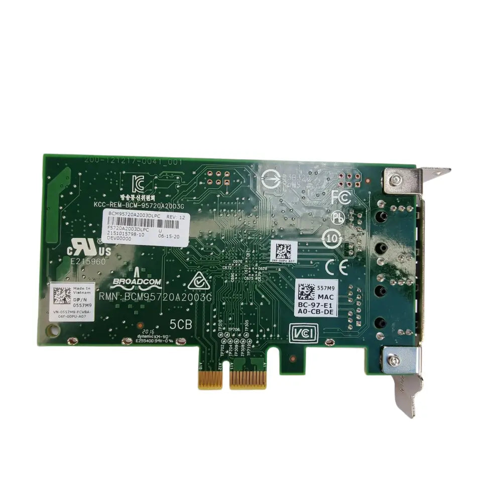 Zelený Broadcom BCM95720A2003G síťový adaptér s PCI-E konektorem