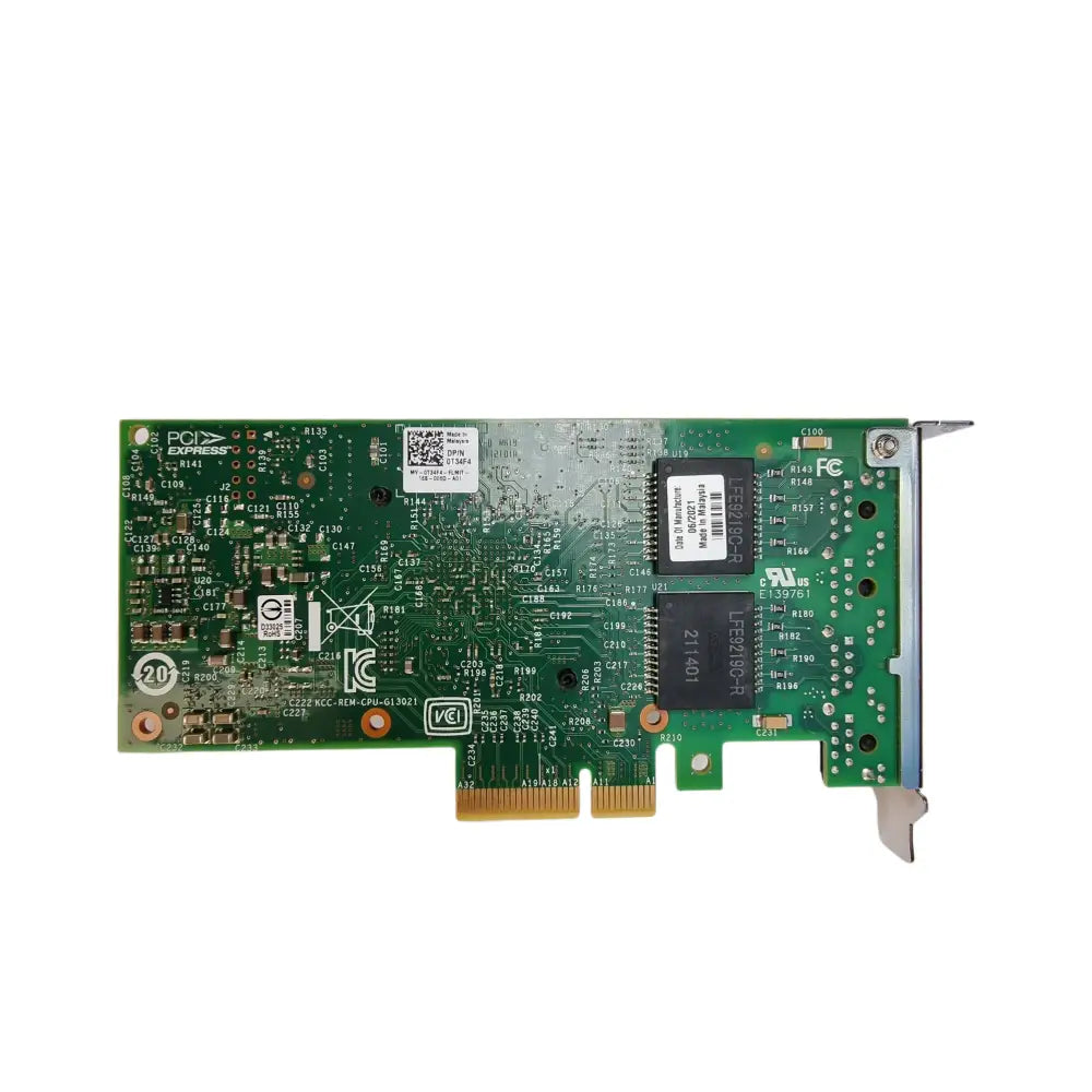 Zelená deska s konektory a čipy Intel I350 v síťovém adaptéru Dell T34F4