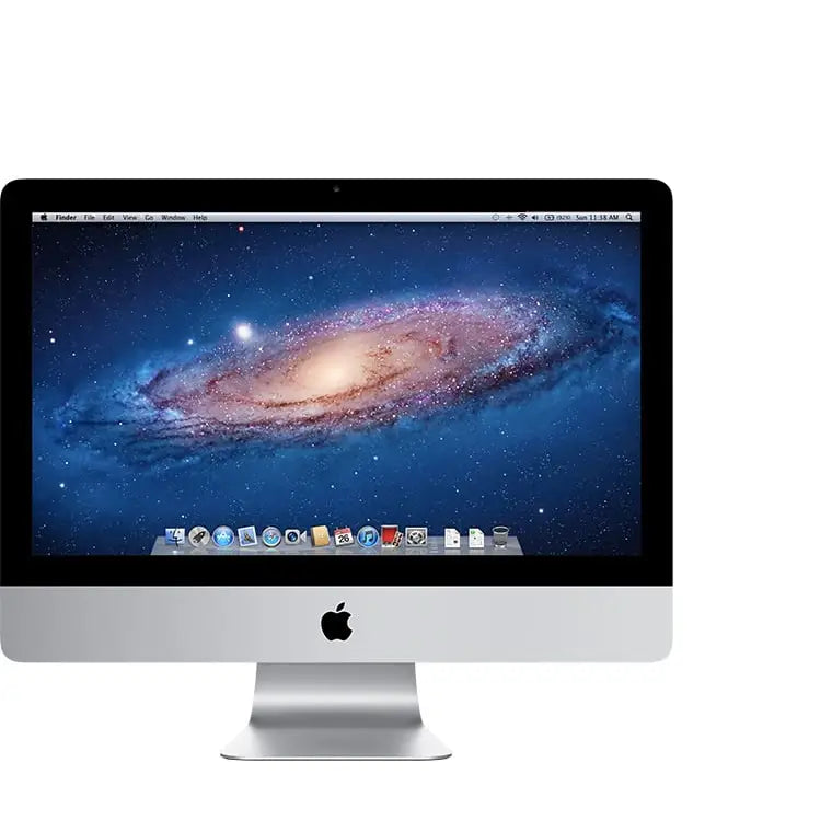 Apple imac 12 1 mid 2011 21 5 stříbrný hliníkový výkonný stolní počítač s čtyřjádrovým výkonem a galaxie tapetou