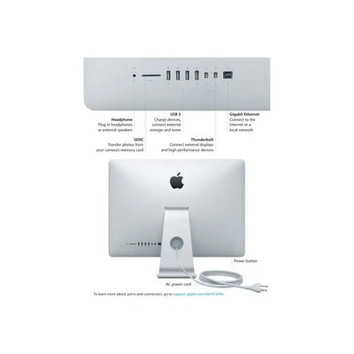 Zadní strana apple imac 14 2 late 2013 27 stříbrný hliníkový čtyřjádrový procesor pro opravdu náročné s porty usb 3 thunderbolt sdxc gigabit ethernet a audio jack
