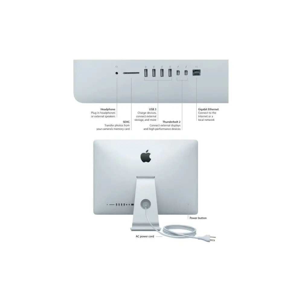 Zadní strana stříbrného hliníkového apple imac 17 1 late 2015 27 palců s úchvatným 5k retina a více porty