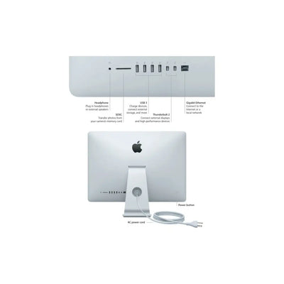 Zadní strana stříbrného hliníkového apple imac 17 1 late 2015 27 palců s úchvatným 5k retina a více porty