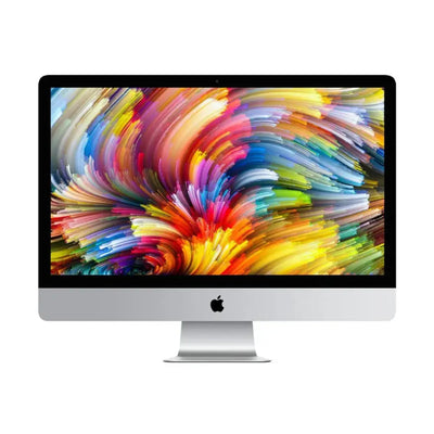 Stříbrný hliníkový apple imac 21,5 s obrazovkou s živými barevnými víry a core i5, 16 gb ram, 1 tb fusion drive