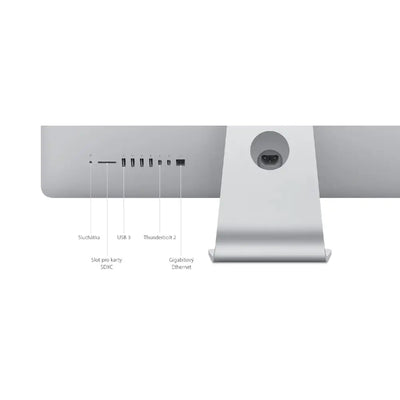 Stříbrný hliníkový apple imac 215 2015 s porty usb 3 thunderbolt 2 a ethernet na zadní straně