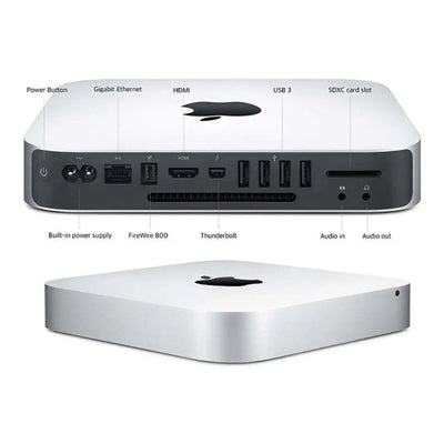 Stříbrný hliníkový apple mac mini 7,1 2014 s černým logem a různé konfigurace ram čtvrté generace intel core i5 i7
