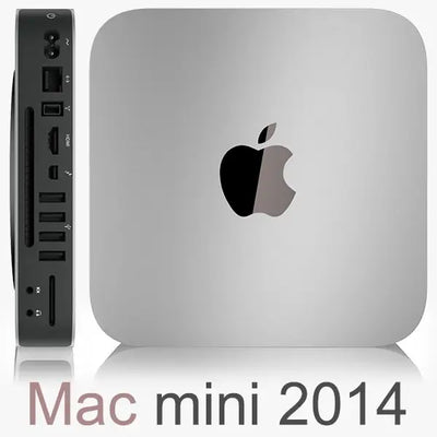 Apple mac mini 7,1 2014 v stříbrné hliníkové úpravě s minimalistickým designem a apple logem, různé konfigurace ram čtvrté generace
