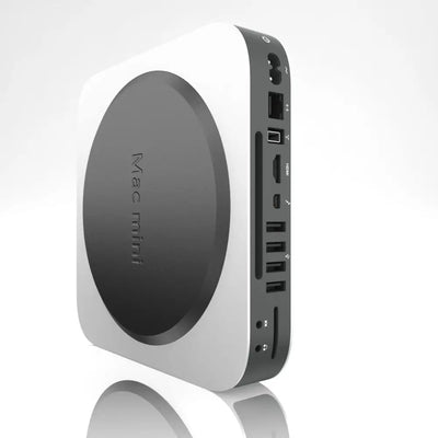 Apple mac mini 7,1 2014 čtvrté generace s bílým a černým provedením a různými konfiguracemi ram na bočním panelu