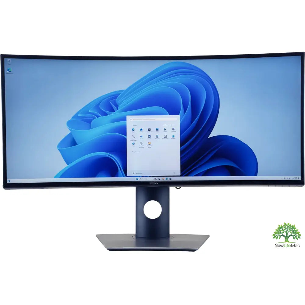 Zakřivený širokoúhlý monitor dell u3417w 34 s elegantním stříbrným rámem a stojanem zobrazuje windows 11 na dell optiplex 7070 ultra i7 16gb ram 256gb ssd windows 11 pro