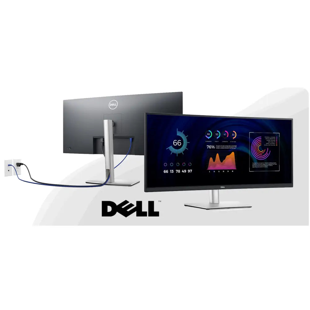 Stříbrný rámeček dell u3417w 34 palců ultrawide monitor zobrazující živé datové vizualizace pro dell optiplex 7070 ultra s i7 windows 11 pro