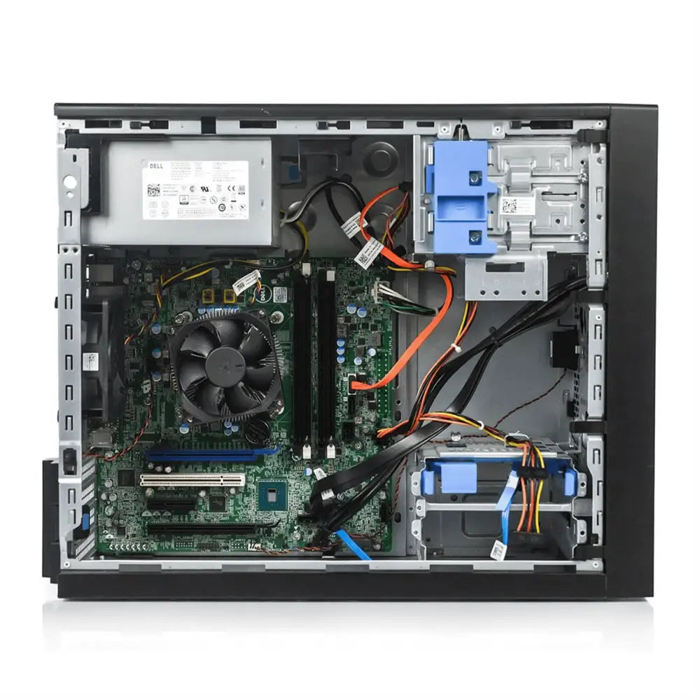 Černá věžová počítačová skříň dell precision 3620 s viditelnými interními komponenty pro jednoprocesorový herní systém