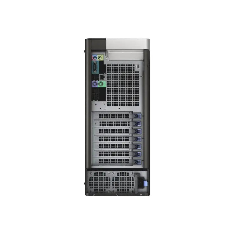Stříbrno černá věžová serverová jednotka dell precision 5810 gaming barebone s jedním procesorem viděná zezadu