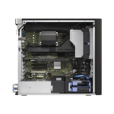 Silver a černá dell precision 5810 gaming barebone desktopová věž s viditelnými vnitřními komponenty