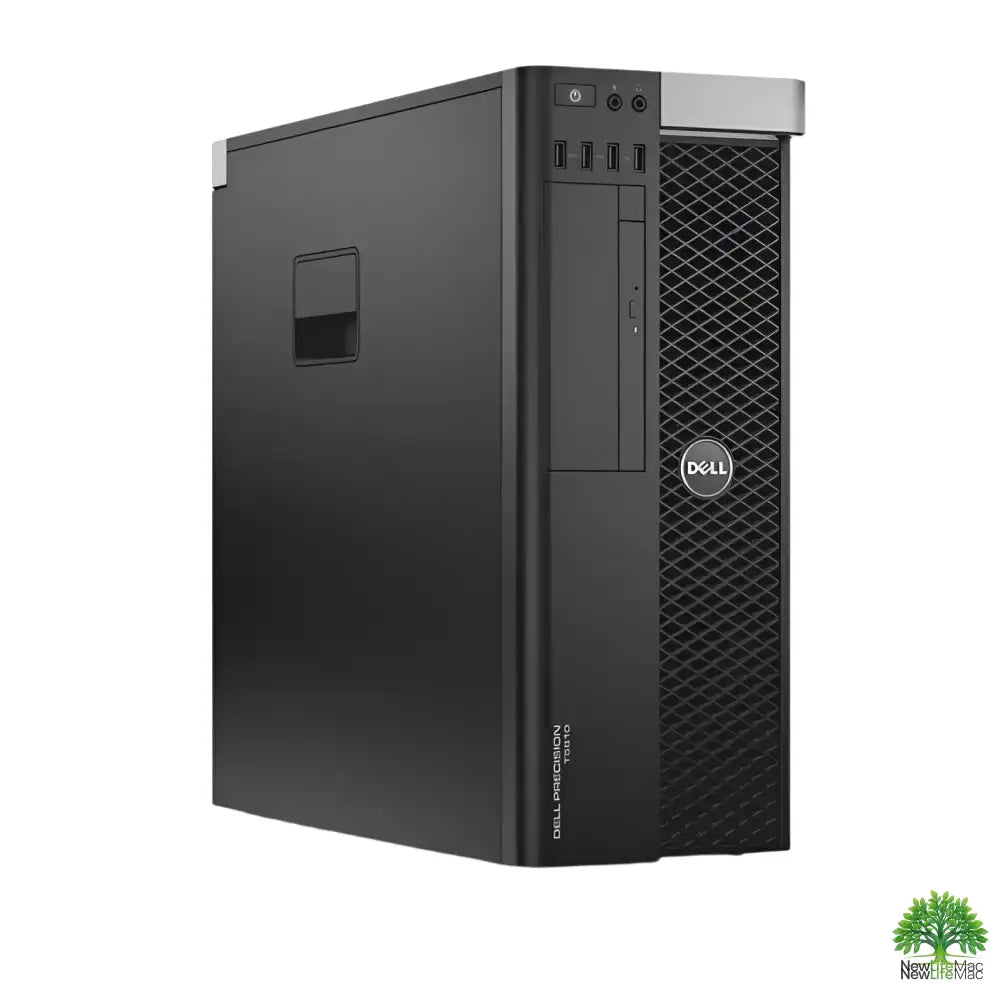 Černá desktopová věž dell precision t7610 se stříbrným horním panelem a síťovanou čelní mřížkou pro profesionální použití
