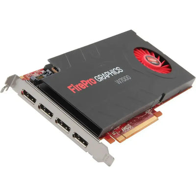 Černá firepro w7000 grafická karta s červeným ventilátorem a několika hdmi porty v dell precision t7610 dual cpu balíčku
