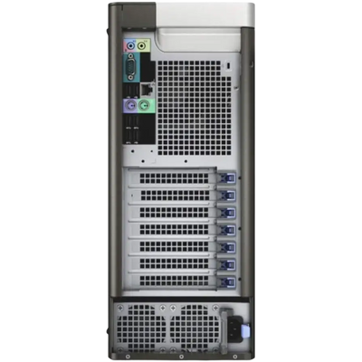 Zadní pohled na herní počítač DELL T5610 s porty, sloty a napájením