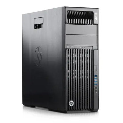 Černá hp z600 tower workstation s matným povrchem a svislými ventilačními štěrbinami na předním panelu v konfiguraci hp z640 single cpu s xeon e5-2620 v4, 64GB ddr4, 512GB ssd, quadro k4200
