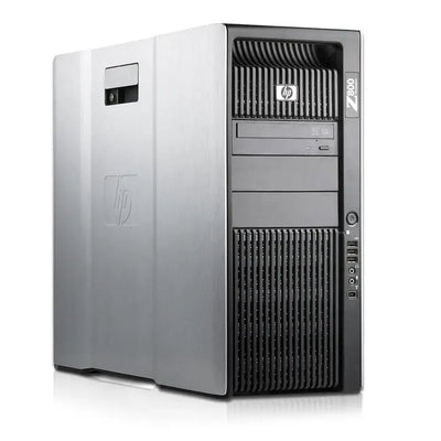 Stříbrno černá hp z800 tower workstation s matným povrchem, vertikálními ventilačními štěrbinami a více usb porty, 2× xeon e5620, 32gb ddr3, 4×600gb sas, nvs 510