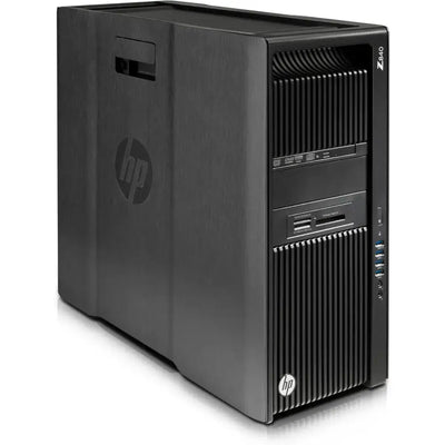 Černá hp z840 tower workstation s matným povrchem a vertikálními větranými panely v balíčku s 128GB ddr4 a quadro k4200