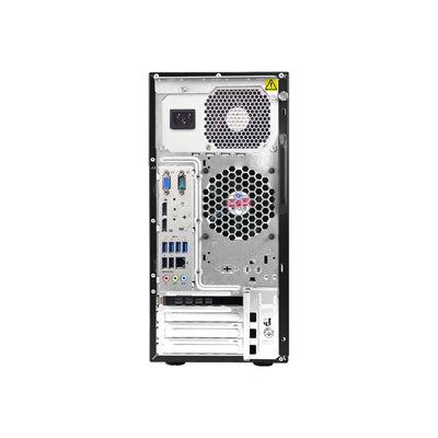Stříbrno černá lenovo thinkstation p320 tower gaming barebone s hexagonálním větracím designem a viditelnými chladícími ventilátory