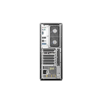 Stříbrná desktopová věž lenovo thinkstation p500 gaming barebone s mesh předním panelem a větracími mřížkami