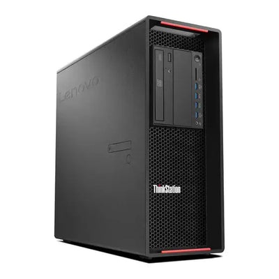 Černá Lenovo ThinkStation P510 tower workstation s červenými akcenty a medově vzorovaným předním panelem