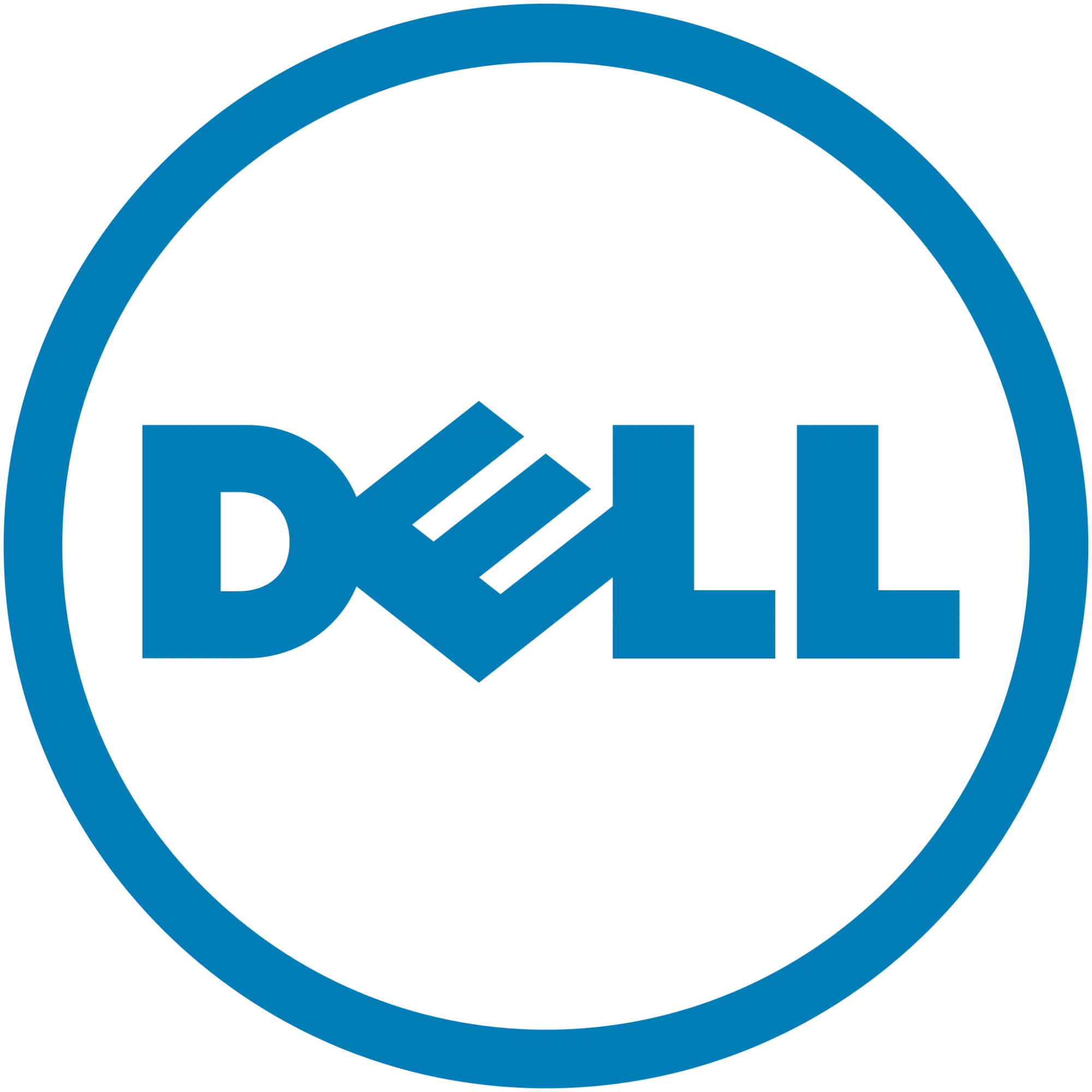 Modré logo Dell v kruhu.