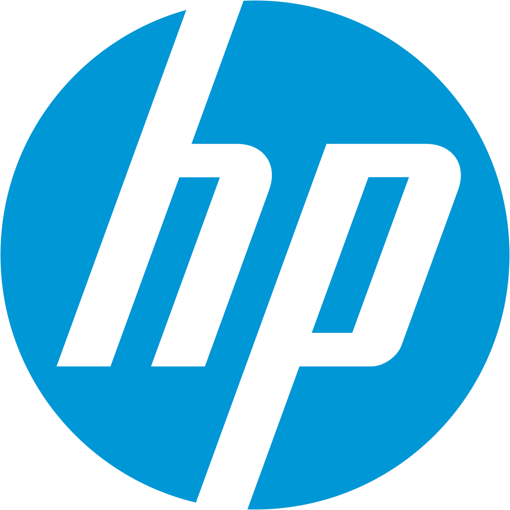 Modré HP logo na černém pozadí.