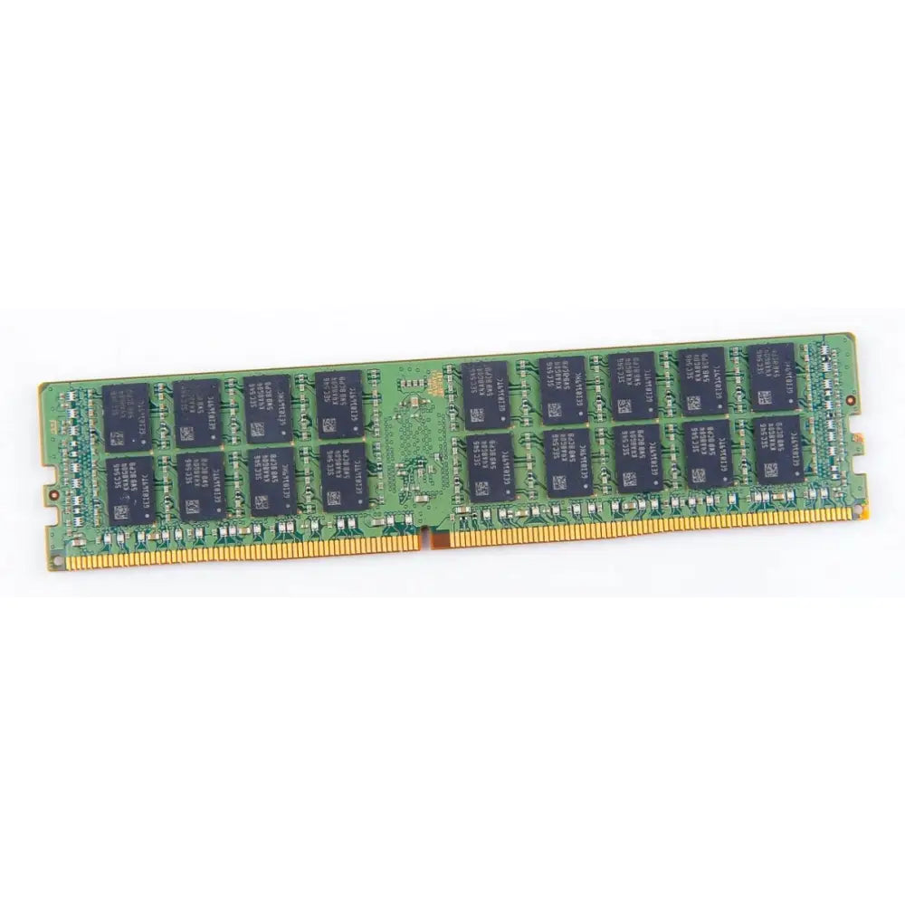 Zelená sam­sung 32gb ddr4 server ram r-dimm reg ecc paměťová karta s černými obdélníkovými čipy a zlatými kontakty