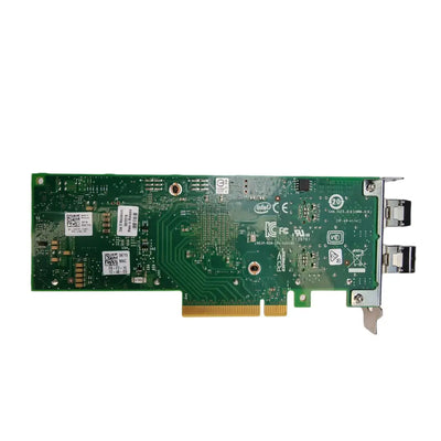 Zelený síťový adaptér Dell 5N7Y5 s dvěma SFP+ porty a PCIe konektorem