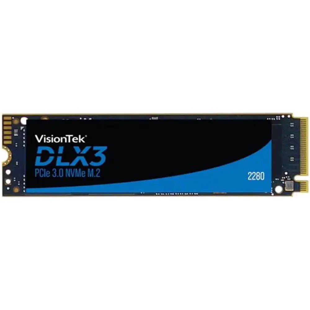 Ssd visiontek dlx3 256gb m.2 2280 nvme pcie 3.0 x4 s černomodrou etiketou a zlatými kontakty pro připojení k počítači